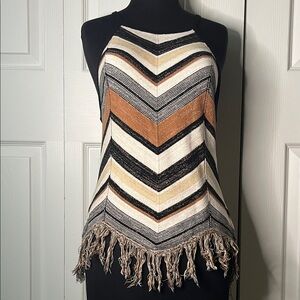 Shyanne Chevron Western Fringe Halter Top with Metallic Accents Size Large